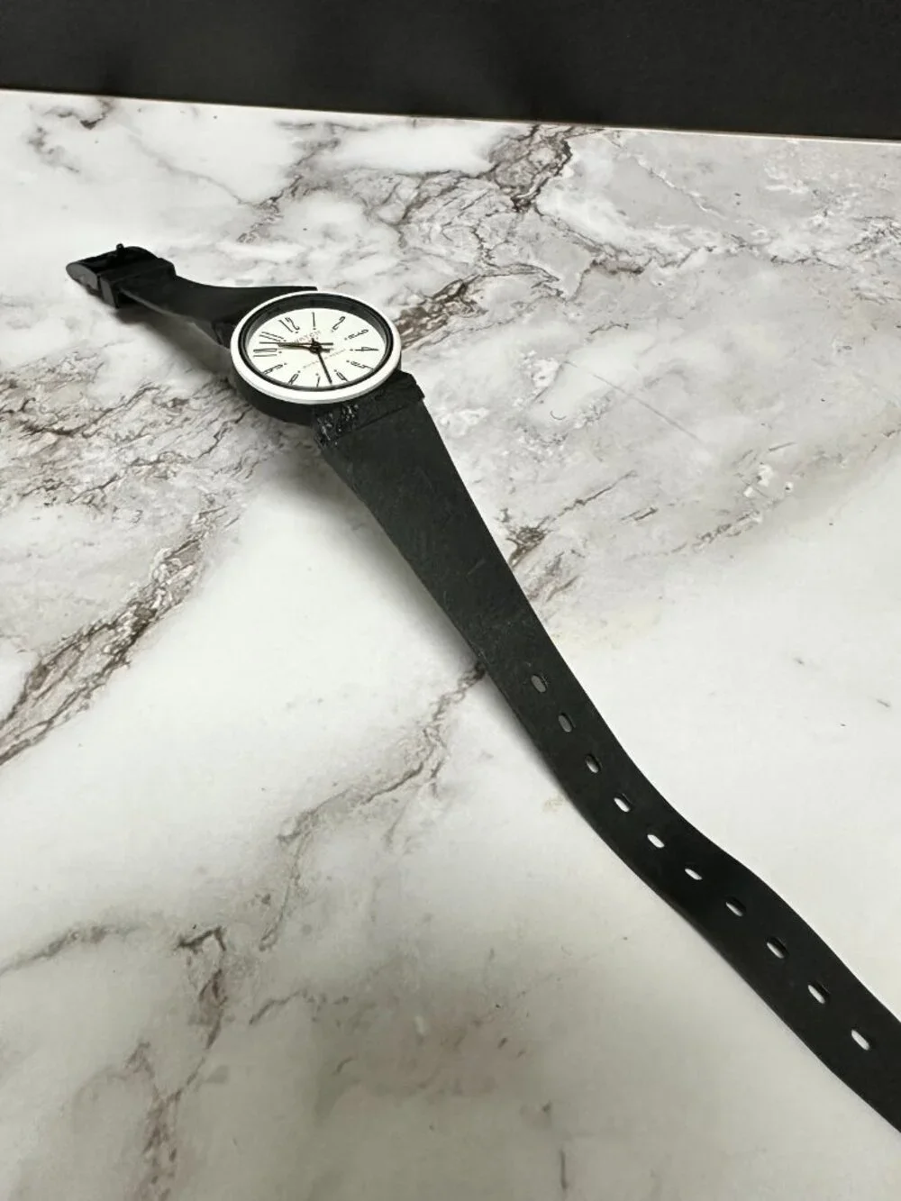 3/$30 AWATCH Womens Watch White Dial 24MM  Black Resin Band New Battery 8.5
